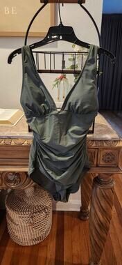 J.Crew Olive Green Ruched One-Piece Swimsuit Size 8